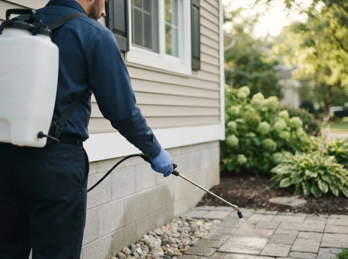 Pest control technician inspecting a home in Cornell, IL